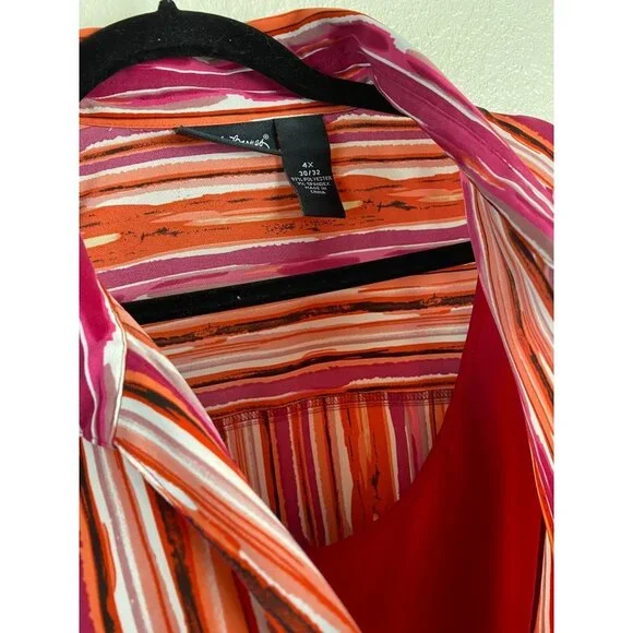 Maggie Barnes Womens Top Plus size 4x Stripes boho Button Up Classic Red Orange - Picture 7 of 13